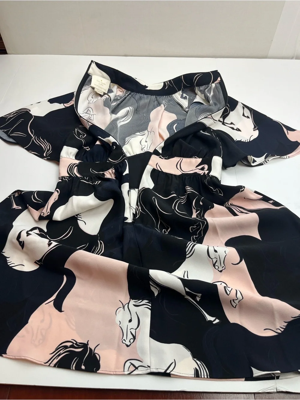 Kate Spade Wild Ones Stallions Crepe Dress Womens Size 2 Horses Pink Black